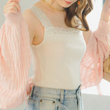 【10/23 10:59までの特別価格】【メール便】ショルダーレース裾フリルリブキャミソール