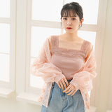 【10/23 10:59までの特別価格】【メール便】ショルダーレース裾フリルリブキャミソール