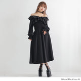 2wayオフショルカシュクールフリルカラーウエストリブワンピース