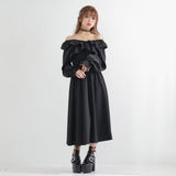 2wayオフショルカシュクールフリルカラーウエストリブワンピース