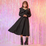 2wayオフショルカシュクールフリルカラーウエストリブワンピース