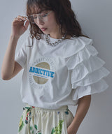 異素材フリルTシャツ【チュール】