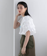 異素材フリルTシャツ【チュール】