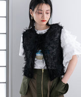 異素材フリルTシャツ【チュール】