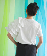 異素材フリルTシャツ【チュール】