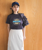異素材フリルTシャツ【チュール】