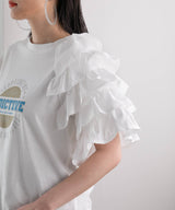 異素材フリルTシャツ【チュール】
