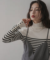 【10/23 10:59までの特別価格】ボーダーリブタートルニット