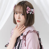 キラキラハートビジューレース2個セットリボンクリップ