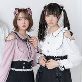 はしごレースフリルハートビジューオフショルブラウス