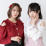 はしごレースフリルハートビジューオフショルブラウス