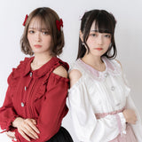 はしごレースフリルハートビジューオフショルブラウス