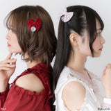 ちびベロアリボンハートパールツインヘアクリップ2個セット