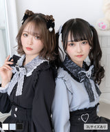 【10/23 10:59までの特別価格】レース重ねハートリボンフリルブラウス