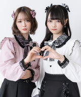 【10/23 10:59までの特別価格】レース重ねハートリボンフリルブラウス