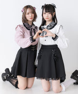 【10/23 10:59までの特別価格】レース重ねハートリボンフリルブラウス