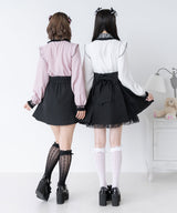 【10/23 10:59までの特別価格】レース重ねハートリボンフリルブラウス
