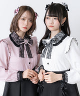【10/23 10:59までの特別価格】レース重ねハートリボンフリルブラウス