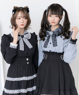【10/23 10:59までの特別価格】レース重ねハートリボンフリルブラウス