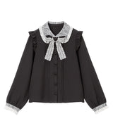 【10/23 10:59までの特別価格】レース重ねハートリボンフリルブラウス