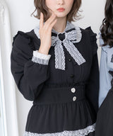 【10/23 10:59までの特別価格】レース重ねハートリボンフリルブラウス