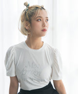 【メール便】ストーンロゴパフスリーブTシャツカットソートップス
