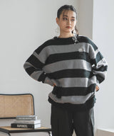 【10/23 10:59までの特別価格】太ボーダーダメージニット