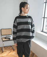 【10/23 10:59までの特別価格】太ボーダーダメージニット
