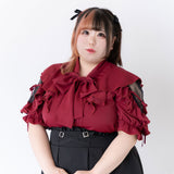 【メール便】ショルダーレースモテフリルボウタイブラウス