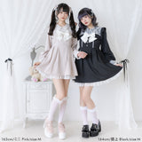 【10/23 10:59までの特別価格】レース重ねパールリボンお嬢様ワンピース