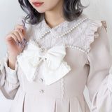 【10/23 10:59までの特別価格】レース重ねパールリボンお嬢様ワンピース