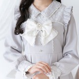 【10/23 10:59までの特別価格】レース重ねパールリボンお嬢様ワンピース