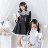 【10/23 10:59までの特別価格】レース重ねパールリボンお嬢様ワンピース