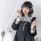 【10/23 10:59までの特別価格】レース重ねパールリボンお嬢様ワンピース