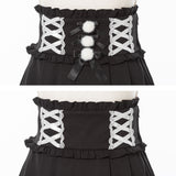 【10/23 10:59までの特別価格】レースアップポンポンリボンフレアスカート