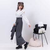 リボンベルト付シンプルタックワイドパンツ