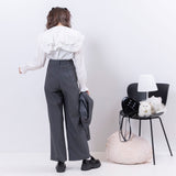 リボンベルト付シンプルタックワイドパンツ