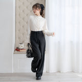 リボンベルト付シンプルタックワイドパンツ