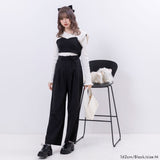 リボンベルト付シンプルタックワイドパンツ