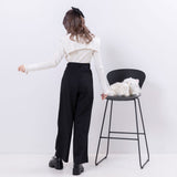 リボンベルト付シンプルタックワイドパンツ