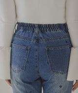 ハート刺繍テーパードデニムパンツ