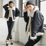 ボリュームフェイクファー中綿デニムジャケットアウター