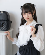 レースフリルたっぷり上品ボウタイリボンブラウス