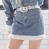 裏モコモコ暖かいデニムミニスカートセットアップ