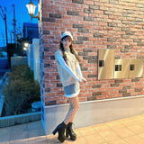 裏モコモコ暖かいデニムミニスカートセットアップ