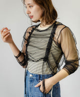 【10/23 10:59までの特別価格】【メール便】ダブルシャーリングチュールトップス