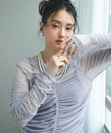 【10/23 10:59までの特別価格】【メール便】シアーギャザートップス【チュール】