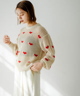 【10/23 10:59までの特別価格】ハート柄メッシュジャガードニット