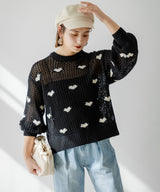 【10/23 10:59までの特別価格】ハート柄メッシュジャガードニット