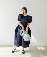 【10/23 10:59までの特別価格】ボリュームスリーブドッキングワンピース【ニット】